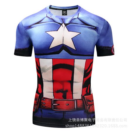 Digital Print Superman Kortærmet Captain America Sports Tætsiddende Tøj Hurtigtørrende Fitness Stretch T-shirt