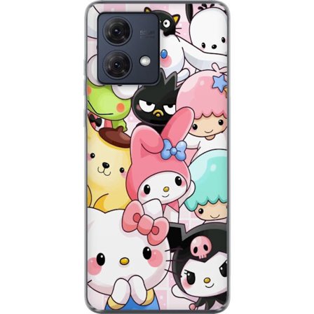 Yhteensopiva Puhelinkuori Motorola Moto G84 Tiheä kuvio suloisia hahmoja, joilla on suuret silmät eri väreissä ja ilmeissä LABUBU-tekstillä