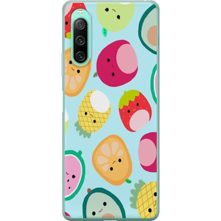 Kompatibelt Mobildeksel til Sony Xperia 10 IV Mønster av kawaii-frukter som jordbær sitron ananas og avocado på lyseblå bakgrunn