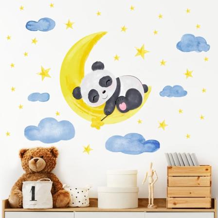 Sarjakuvaeläin Panda seinätarra Kuu Tähdet Pilvi seinätarra, Lapset Lapset Koti Huone Lastentarha DIY Koristeellinen Taide Seinämaalaus