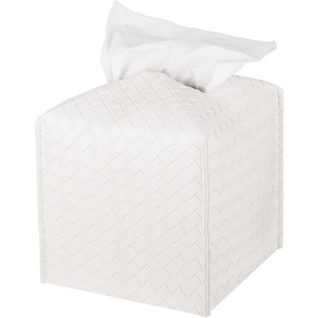 Vävnadslåda i Läder, Kvadratisk Vävnadslåda, Vävnadspappershållare, Dispenser för Badrum, Toaletbord, Bord, Bil, Vit