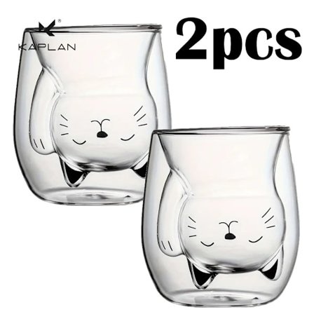 2 stk. Søde Kat Isolerede Glas Kopper, Dobbeltvægget Termisk