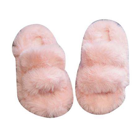 Flickor Mode Platt Hem Skor Öppen Toe Fuzzy Tofflor Sovrum