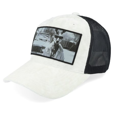 Calza Pennello - Vit trucker Keps - Boss Kangaroo Velvet White/Black A-frame Trucker @ Hatstore