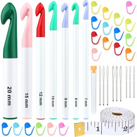 7 Størrelser Stort Heklenålssett, 7mm-20mm Store Heklenåler, Ergonomiske Heklenåler