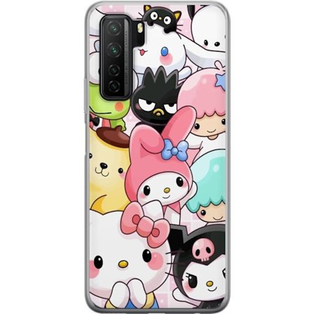 Kompatibelt Mobildeksel til Huawei P40 lite 5G Tett mønster av søte figurer med store øyne i ulike farger og uttrykk med LABUBU-tekst