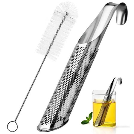 Teinfuserare för löst te, 304 rostfritt stål tesil, löst tebladfilter, tediffusor, tebryggare med långt handtag för att brygga te, löst te