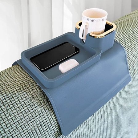 Antislip Silikon Soffa Armstöd Bricka med Mugghållare Soffa Mugghållare Bricka Armstöd Fjärrkontroll och Mobiltelefon Organizer Hållare Blå