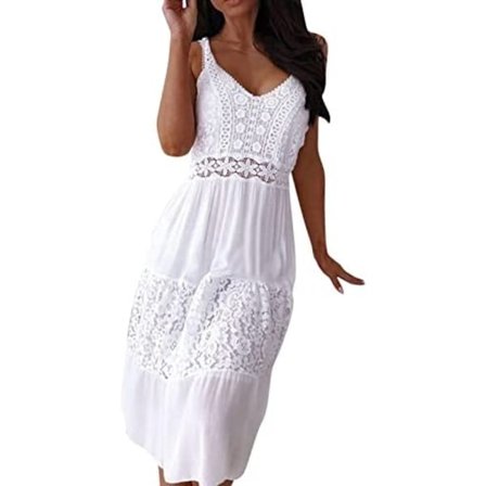 Sexy sommerkjole med blonder, strandkjole, casual, L