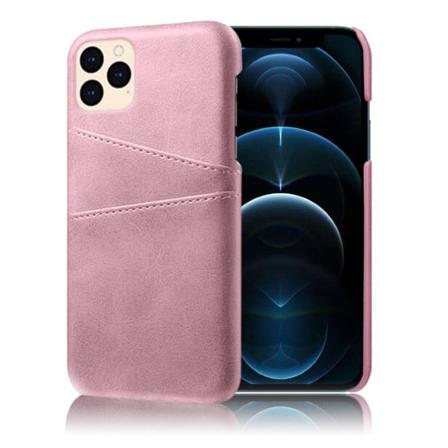 KSQ iPhone 12 Pro/12 6,1 tommer vegansk læderbelagt plastetui, dobbelt kortspor design ultra slank beskyttelsesskal - Lyserød Pink