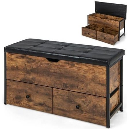 COSTWAY Säilytyspenkki, PU-pehmustettu tyyny - 101 x 41 x 58 CM - Säilytysarkku makuuhuoneeseen, sisäänkäynti, olohuone ruskea