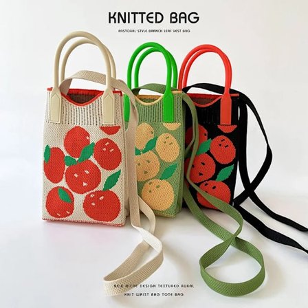 Youda New Fashion Polyester Fabric Shoulder Bag for Women Knitting Cute Cartoon Pattern Handbag Cell Phone Small Cloth Bags