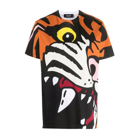 Dsquared2, Tiger Smoke T-shirt Czarny, Kobieta, Rozmiar: M