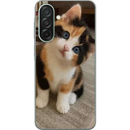 Kompatibelt Mobildeksel til Samsung Galaxy A26 Söt kattunge med blå ögon och trefärgad päls sittande inomhus charmigt motiv med gulligt uttryck och mj