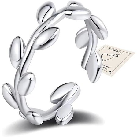 Ring for kvinner, justerbar åpen ring olivenbladsbåndring allergivennlig sterlingsølv tommelring
