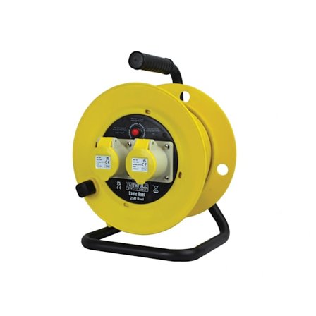 Faithfull Power Plus Öppen Kabelvinda 110v 16a 2-Uttag 25m