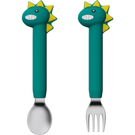 2 stk. Babygafler og -skjeer Sett Baby Treningsredskaper Selvhjelp Småbarn Bestikk Silikon og Rustfritt Stål Barn