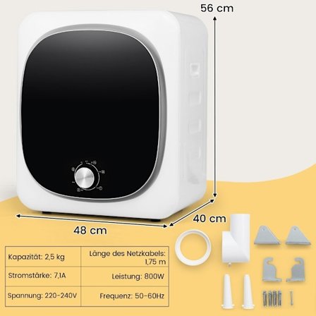 Pieni kuivausrumpu 2.5 kg, 5 ohjelmaa 69 °C asti kuivausrumpu 800 W