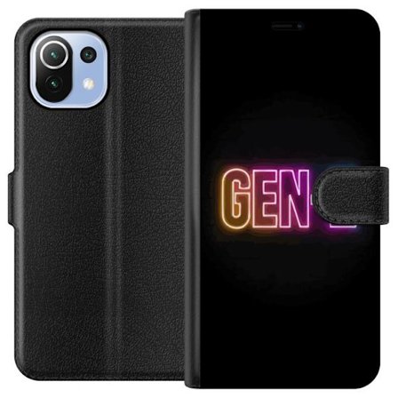Kompatibelt Plånboksfodral till Xiaomi Xiaomi Mi 11 Lite Neontext Gen Z i färgstarkt ljus mot mörk bakgrund i modern digital stil