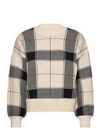 Slfoli Ls Check Knit O-Neck Selected Femme Beige