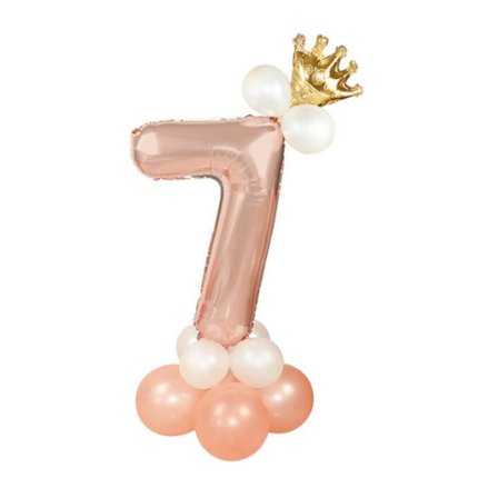 Stort lodret tal ballonsæt | Rosa guld Metallic Nummer 7 110cm
