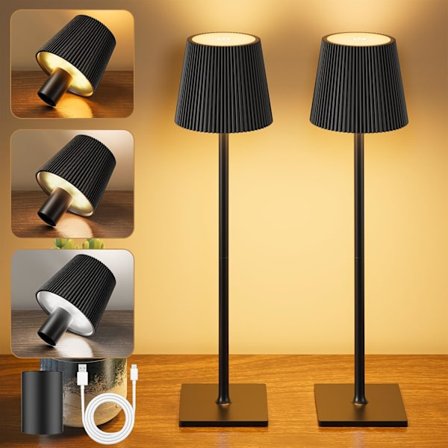 Trådlös Bordslampa, 2 st Touch LED Bordslampor med USB-C och Flasklock, Uppladdningsbar Batteri Bordslampa
