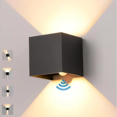 LED vegglampe 12W innendørs/utendørs med bevegelsessensor, 3000K varmhvit, IP65, justerbar lysvinkel