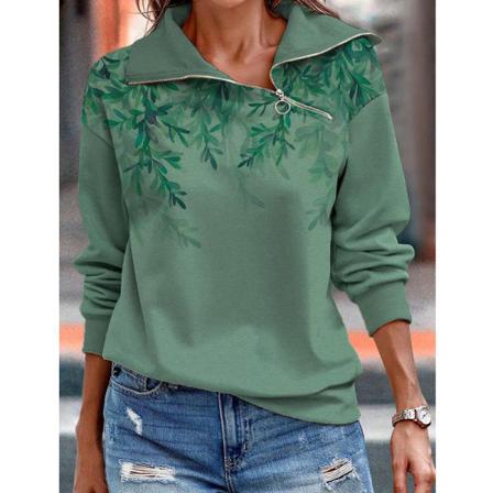 Damblommigt Print Lapel Pullover Color Block Casual Sweatshirt