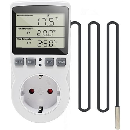 Digital termostat stikkontakt Temperaturregulator Stikkontakt kontakt 230V 16A med 3m Sensor Varme Køleskab Termostat regulator