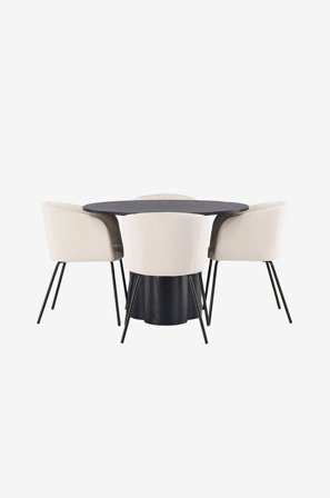 Venture Home - Ruokailuryhmä Olivia ja ruokapöydän tuolit Berit, 4 kpl - Musta - Ruokailuryhmä 4 hengelle - - Homeroom