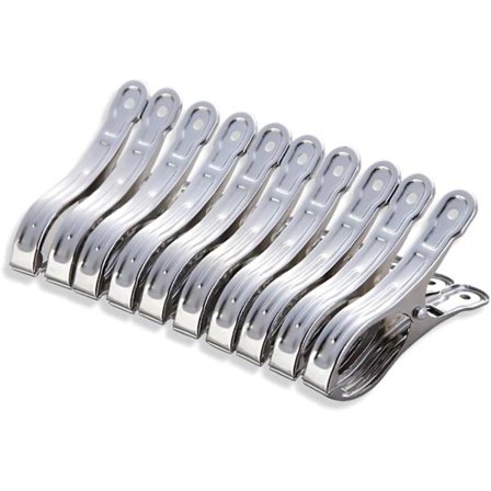 10-pakning rustfrie klemmer for håndklær, badehåndklær, klær, dyner, tunge klær, vindtette klemmer (sølv)-FF-