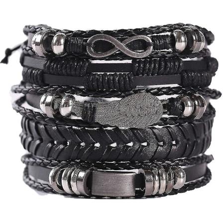 5 stk Heilwiy flettet skinnarmbånd for menn og kvinner Punk tau armbånd mansjett vintage gave