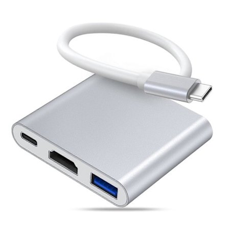 3in1 Multiport USB C - HDMI -keskitinsovitin USB 3.0 TypeC HDMI-yhteensopiva jakaja kannettavalle tietokoneelle, tabletille, näytölle, projektorille, 