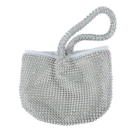 Damekveldveske Bærbar Bryllupsfest Date Night Mote Skinnende Rhinestone Veske med Glidelås Sølv Fri Størrelse