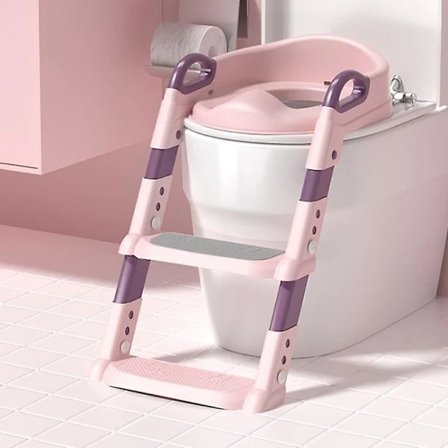 Pottestol for baby og småbarn - Justerbar toalettstol med sklisikring og stige - Rosa Multicolor Pink