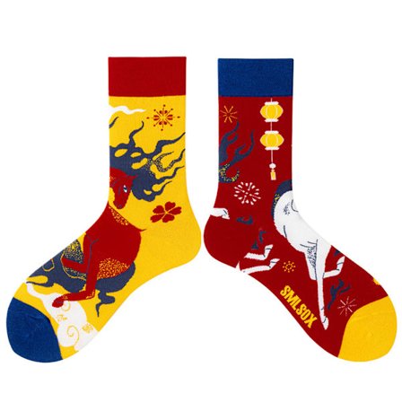 5 par Många stilar av AB-strumpor asymmetriska kreativa trendiga strumpor roliga par mandarinanka färgade mellanhöga strumpor