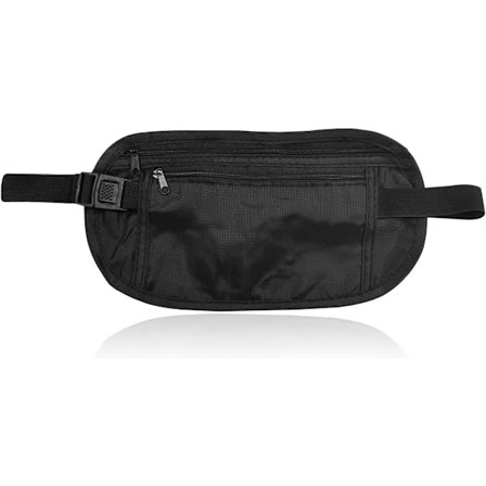 1 stk. Skjult pengebæltepung, tyverisikringstaske med justerbar elastik og vandtæt til mobiltelefon, kontanter, ideel til sport og rejser, (Sort