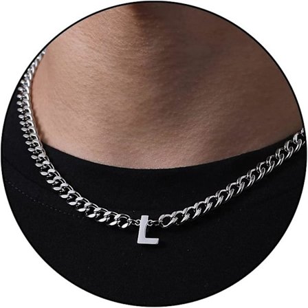 Initial A-z Kubansk Länk Halsband För Pojkar Män Kvinnor Bokstav Hänge Rostfritt Stål 6.5mm 18+2 Tum Smyckesgåva