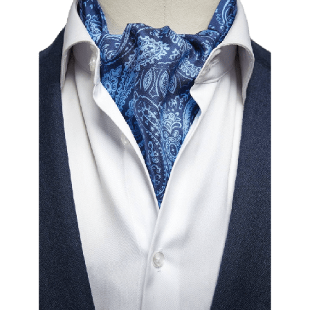 John Henric Silk Double Pointed Ascot Paisley Kostymtillbehör Herr Blå ONESIZE
