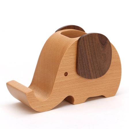 Blyantholder Kreativ Elefant Gaver Leker Tre Søt Blyantholder og Mobiltelefon Stativ Organizer for Kontorbord 13×5.6×8.3cm brun