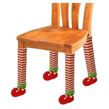 4 stk. julebenbetræk til stole Julemand Elf Bordben Sokker