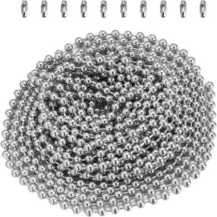 Kulekjede 3 meter lang med 2,4 mm diameter og 10 blandede koblinger