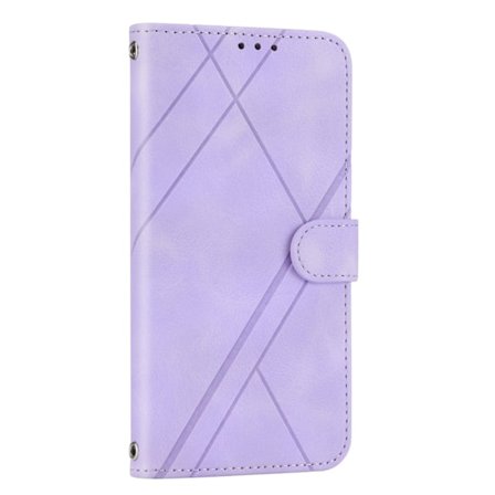 Etui til IP14 6.1 / iPhone 13 6.1 Lys lilla uten tau Line Preget Flip Crossbody Lommebok med Kortholder lærmønster