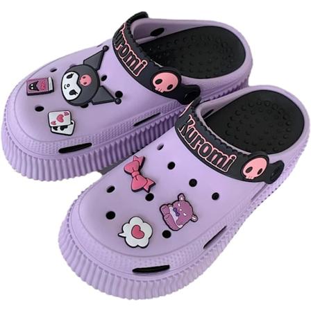 Kawaii sko Kuromi tøfler til kvinder søde have træsko tegneserie indendørs tøffel udendørs sky skyder pige sandaler Purple 9.5inch