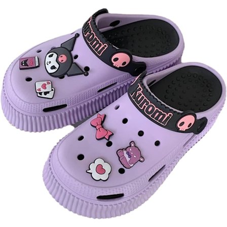 Kawaii sko Kuromi tøfler til kvinder søde have træsko tegneserie indendørs tøffel udendørs sky skyder pige sandaler