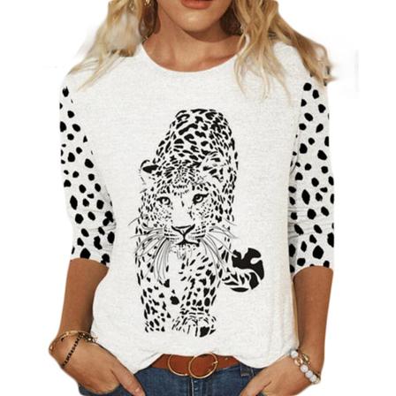 Casual O-hals Färgmatchande Kattdjur Digitaltryck Print Kvinna