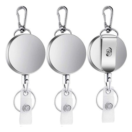 2-pack Utdragbara Badgehållare med Nyckelringsklämma Metall Badge-rulle med Plast-ID-hållare och Robust Namnkortshållare för ID-kort Nyckel