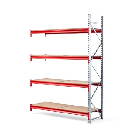 Widespan shelving TOUGH, add-on unit, 2500x1850x600 mm, 4 wooden shelves