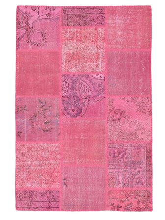 Håndknyttet Patchwork Teppe 118X177 Rosa/Mørk Rød