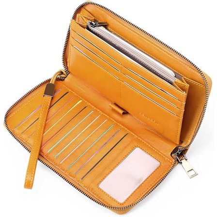 Dameveske i lær med stor kapasitet, RFID-blokkering, myntlomme